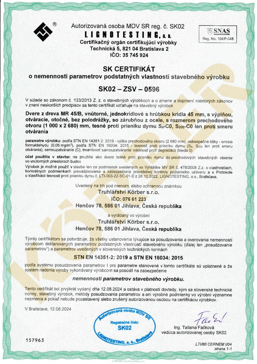 Certifikát SK02-ZSV-0596