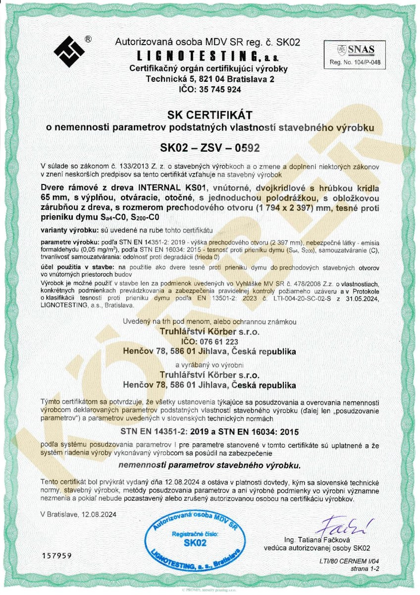 Certifikát SK02-ZSV-0592