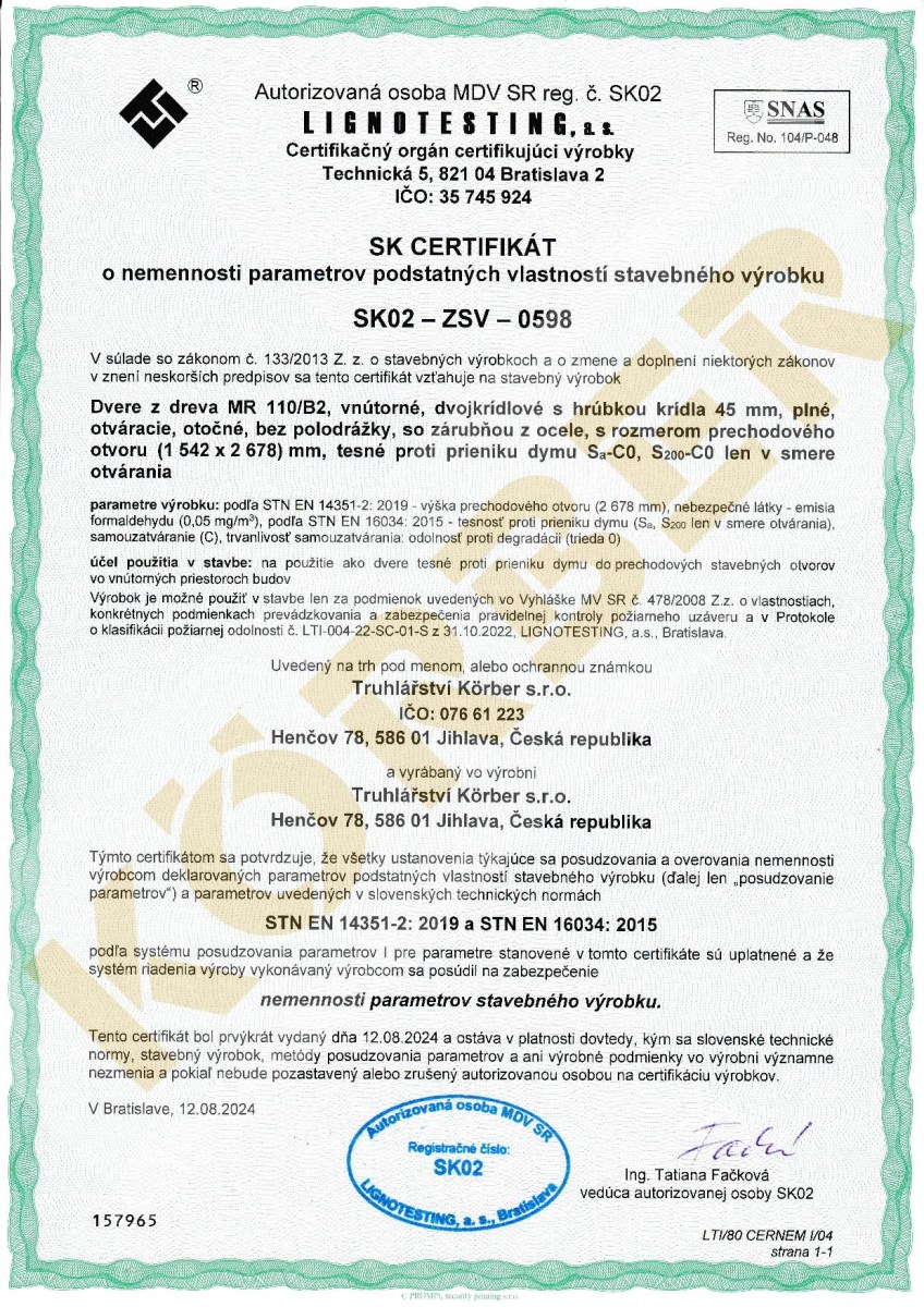 Certifikát SK02-ZSV-0598