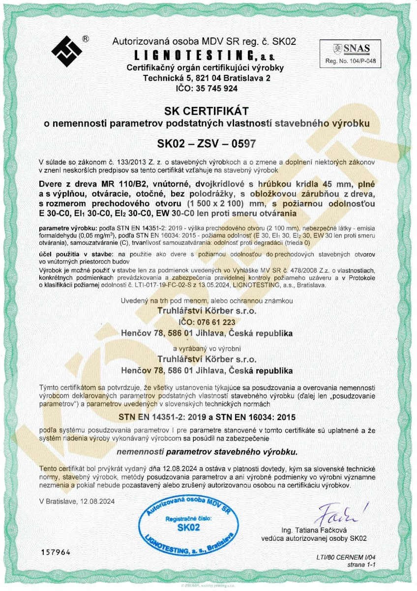 Certifikát SK02-ZSV-0597