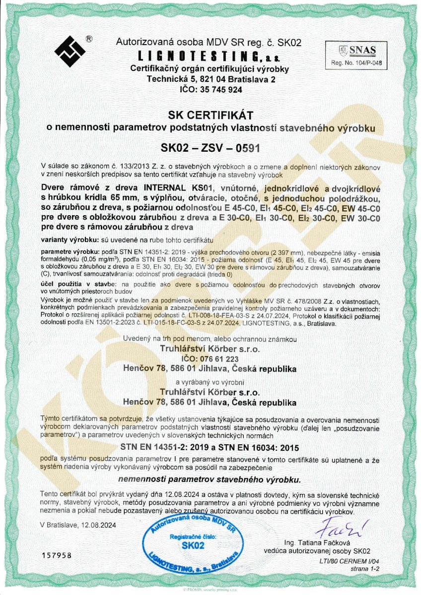 Certifikát SK02-ZSV-0591