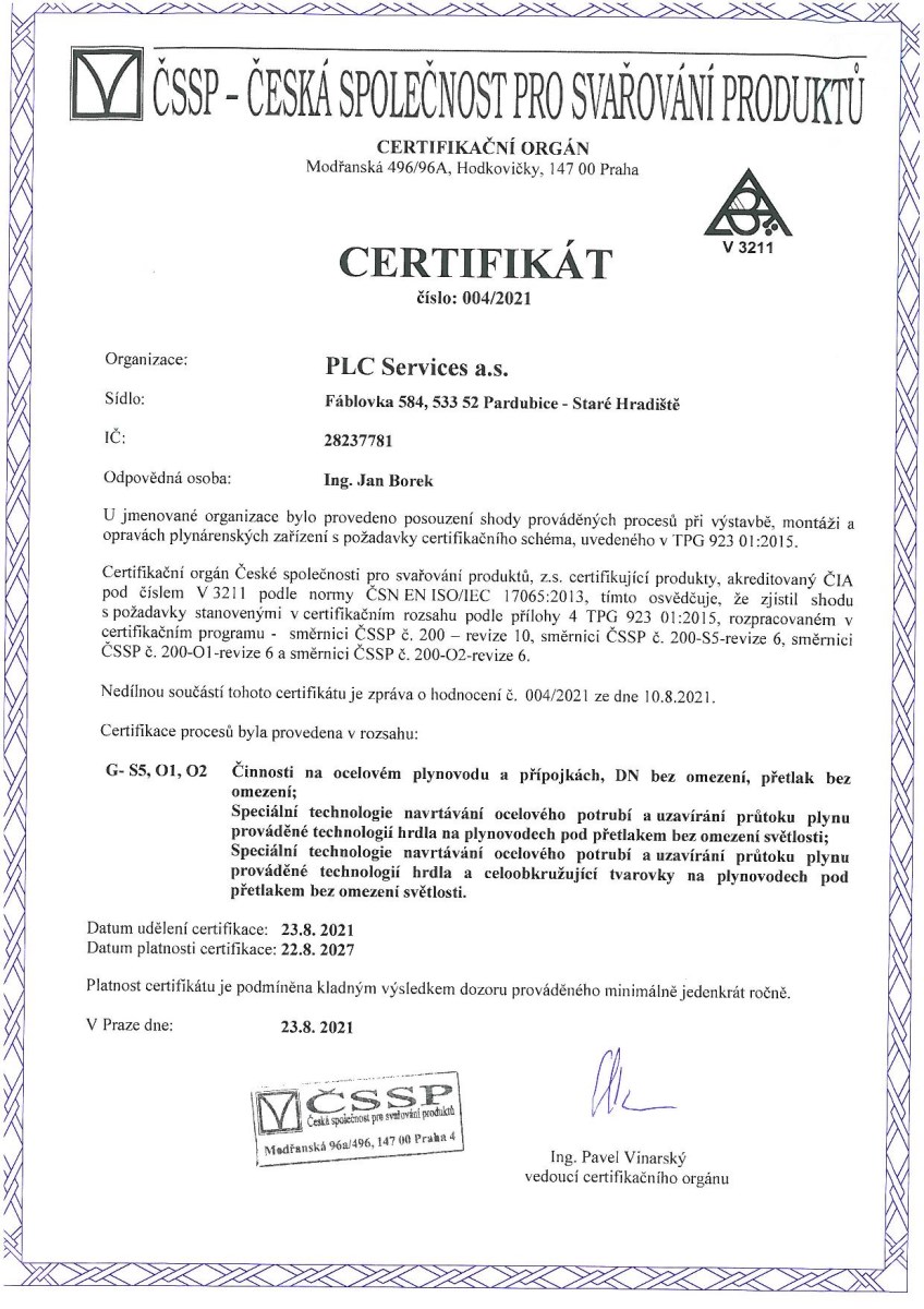 PLC certifikát