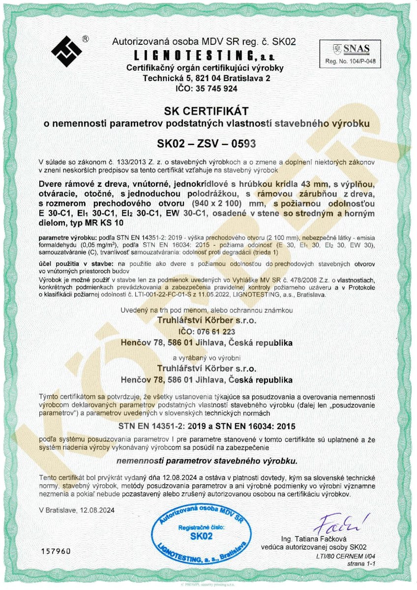 Certifikát SK02-ZSV-0593