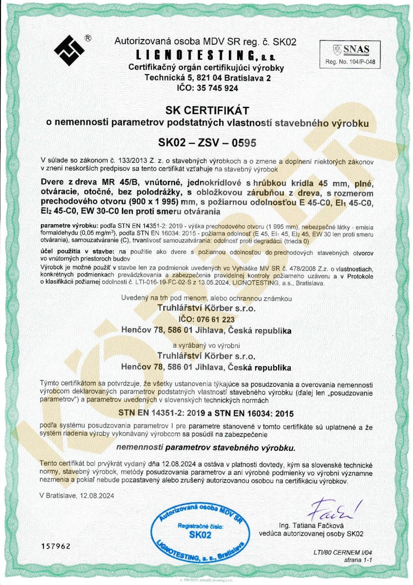 Certifikát SK02-ZSV-0595