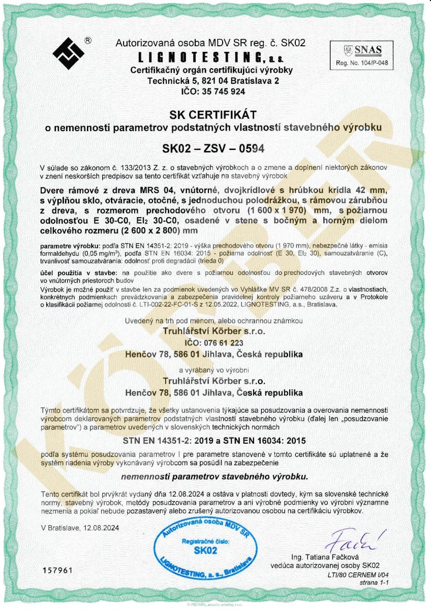 Certifikát SK02-ZSV-0594