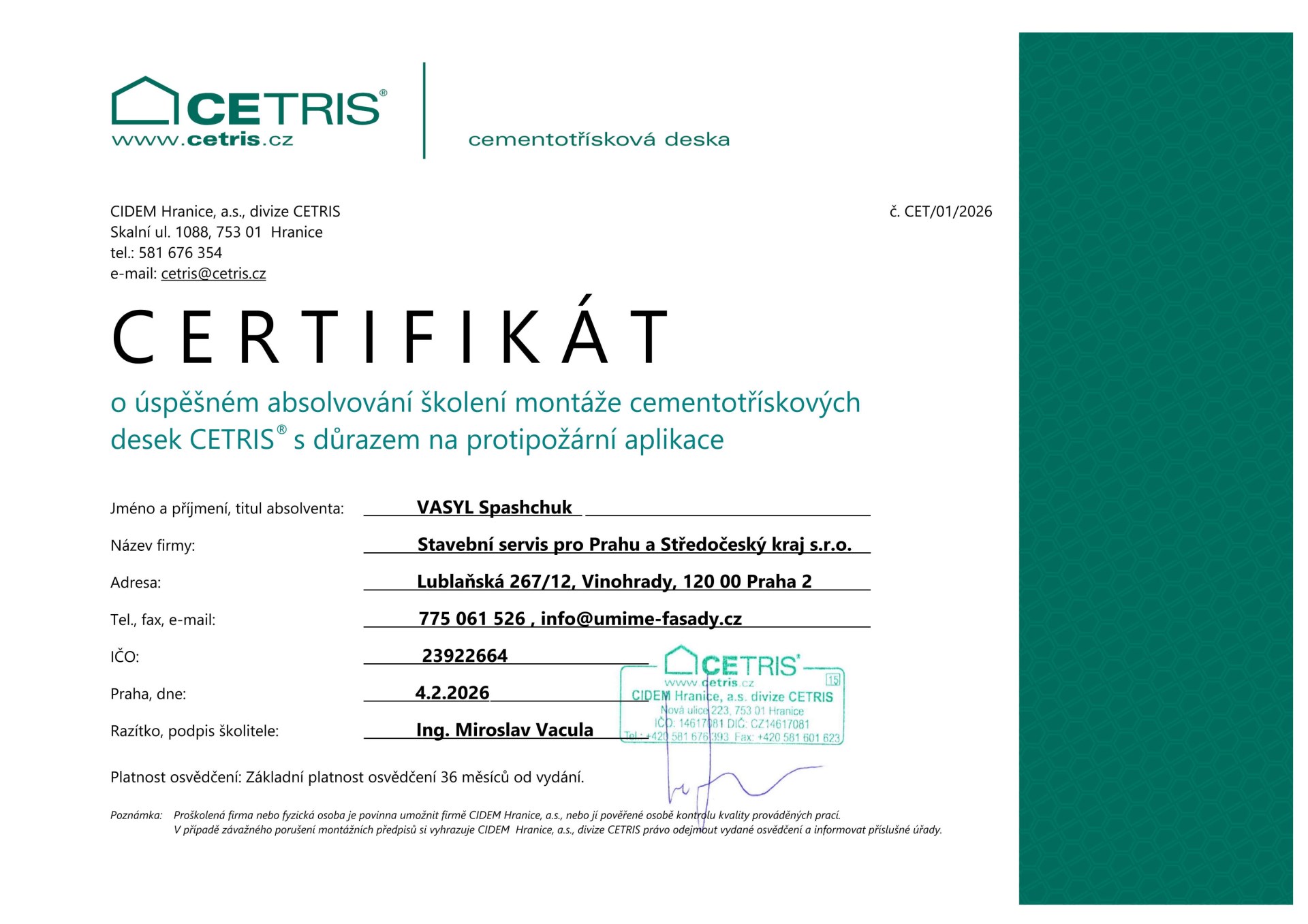 certifikát