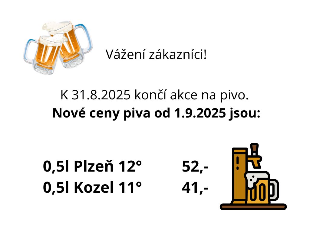 Změna ceny piva od 1.9.2025