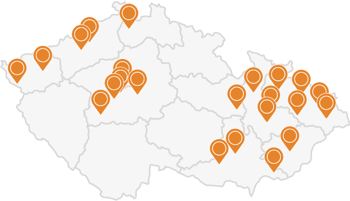 Mapa poboček v České republice.