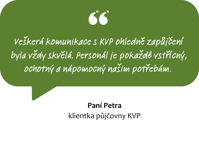 Veškerá komunikace s KVP ohledně zapůjčení byla vždy skvělá. Personál je pokaždé vstřícný, ochotný a nápomocný našim potřebám. Paní Petra