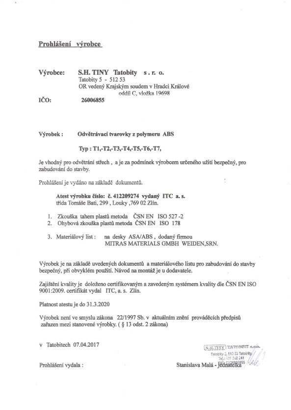 prohlášení výrobce